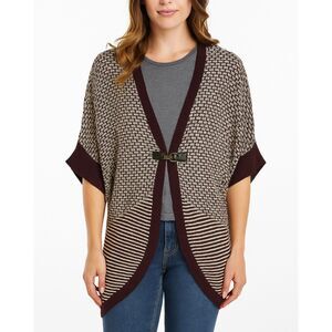 One A Burgundy Ivory Fancy Knit Horse Bit Oversized Cardigan Sweater Size S